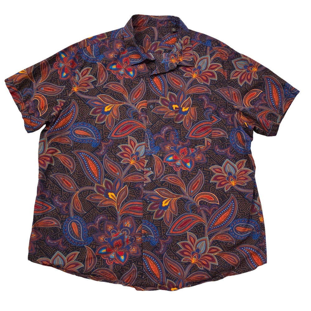 Tasso Elba Mens 3XL Short Sleeve Cotton Paisley Floral Button Up Shirt Multi